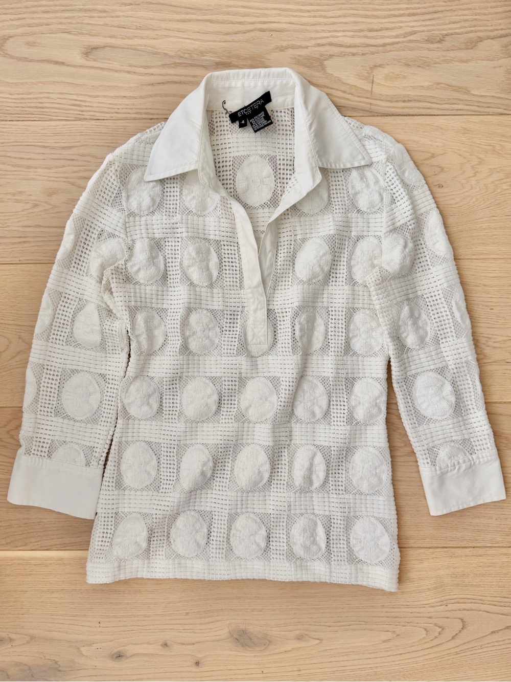 vintage white textured jacquard circle collared top